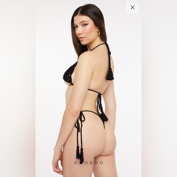 Savage X Fenty Black Crochet Bikini Style Top And Thong Set - Picture 3 of 6